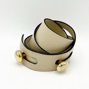 VTG Gherardini Belt Womens Size Small Beige Leather Big Gold Button Italy